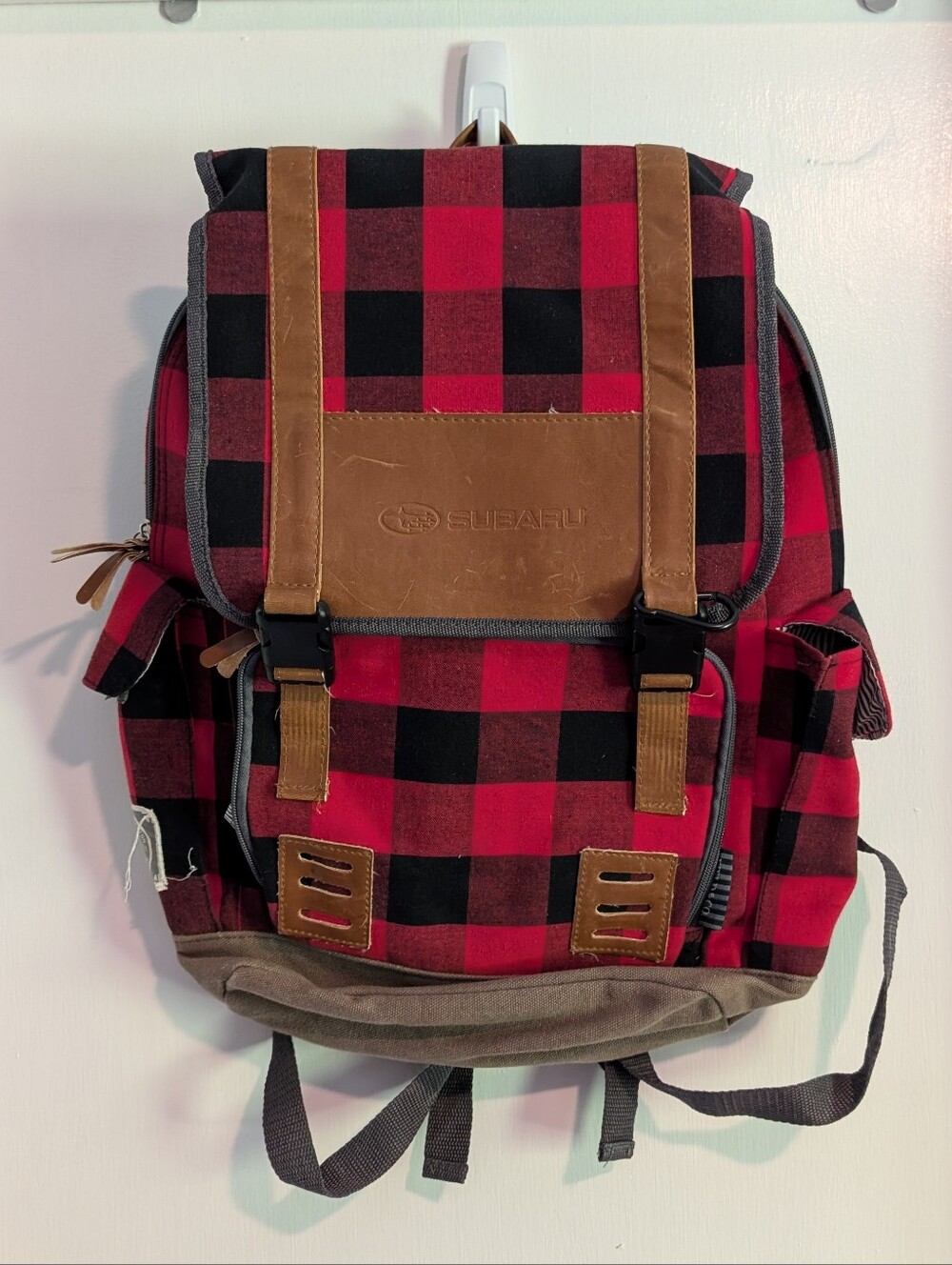 Subaru Lightweight Red Plaid Travel Backpack
